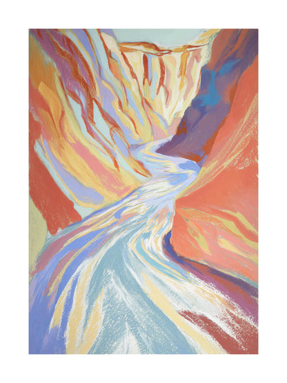 Flowing river through colorful pastel canyon