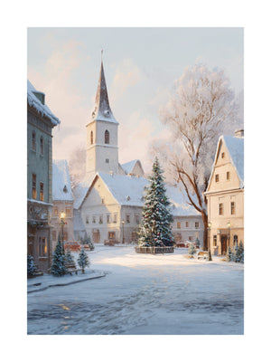 Snowy Village Church Poster