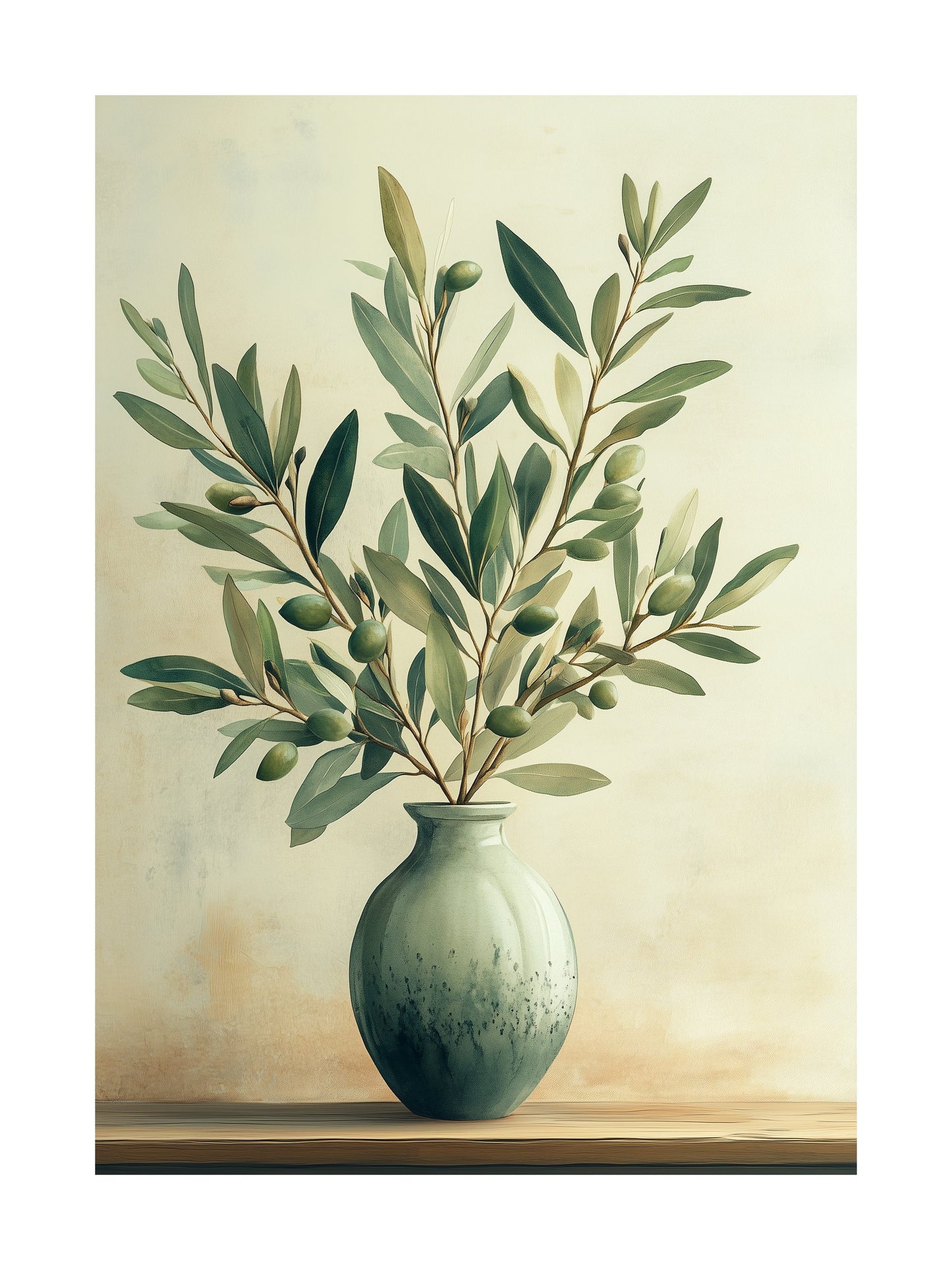 olive branches in vase decorative wall art - modern poster for home or office