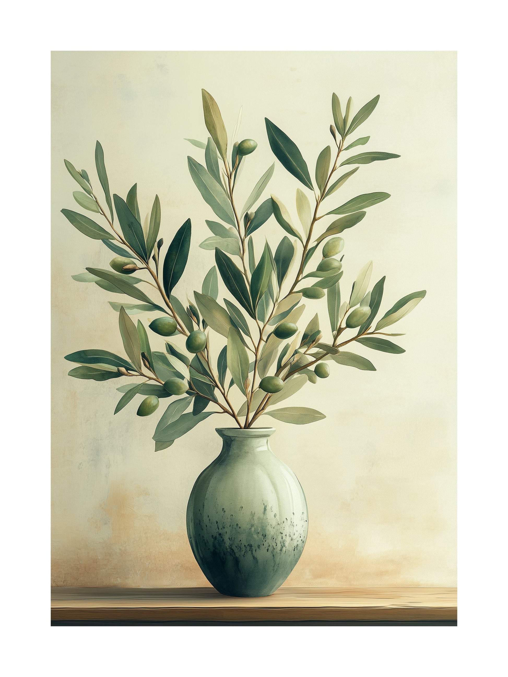 olive branches in vase decorative wall art - modern poster for home or office
