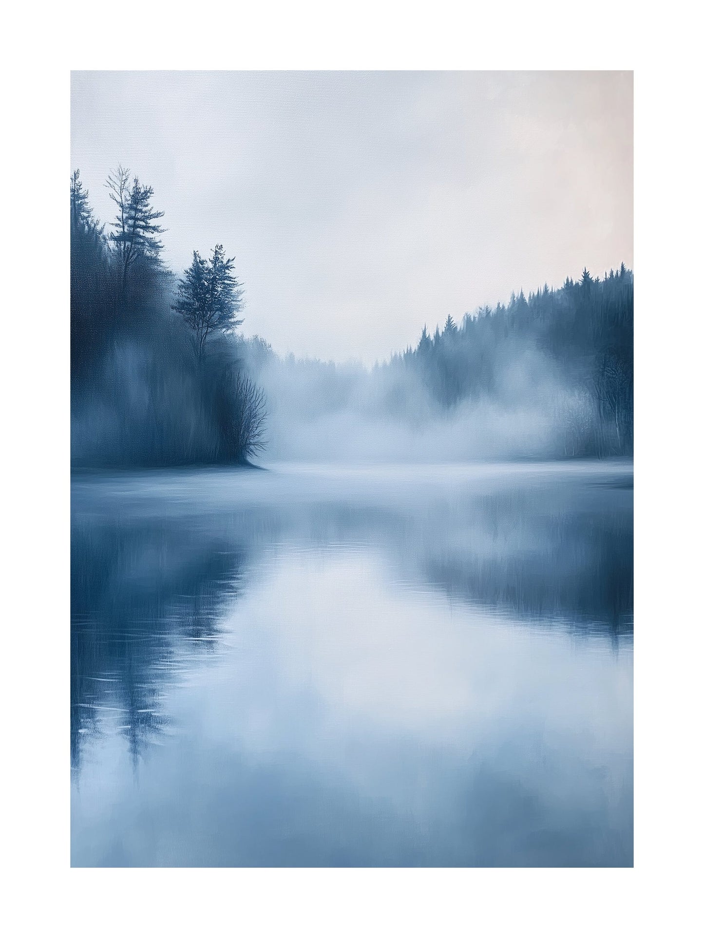 morning mist lake decorative wall art - modern poster for home or office