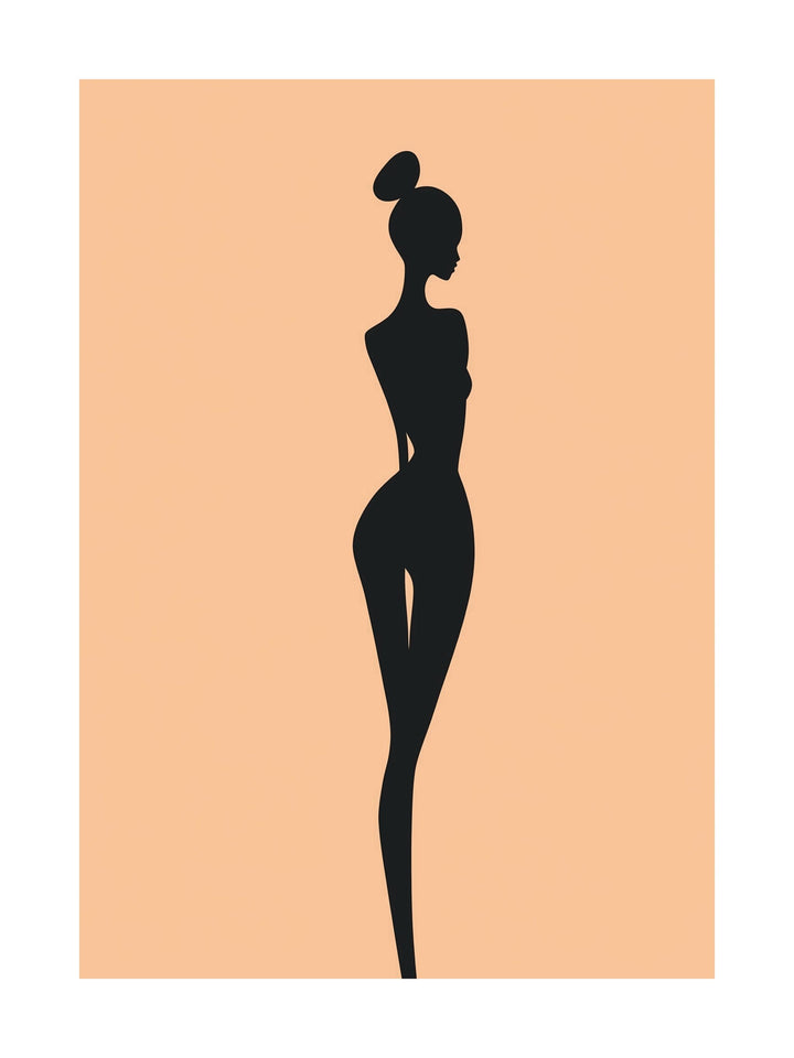 Minimalist line art poster of a female figure on beige background