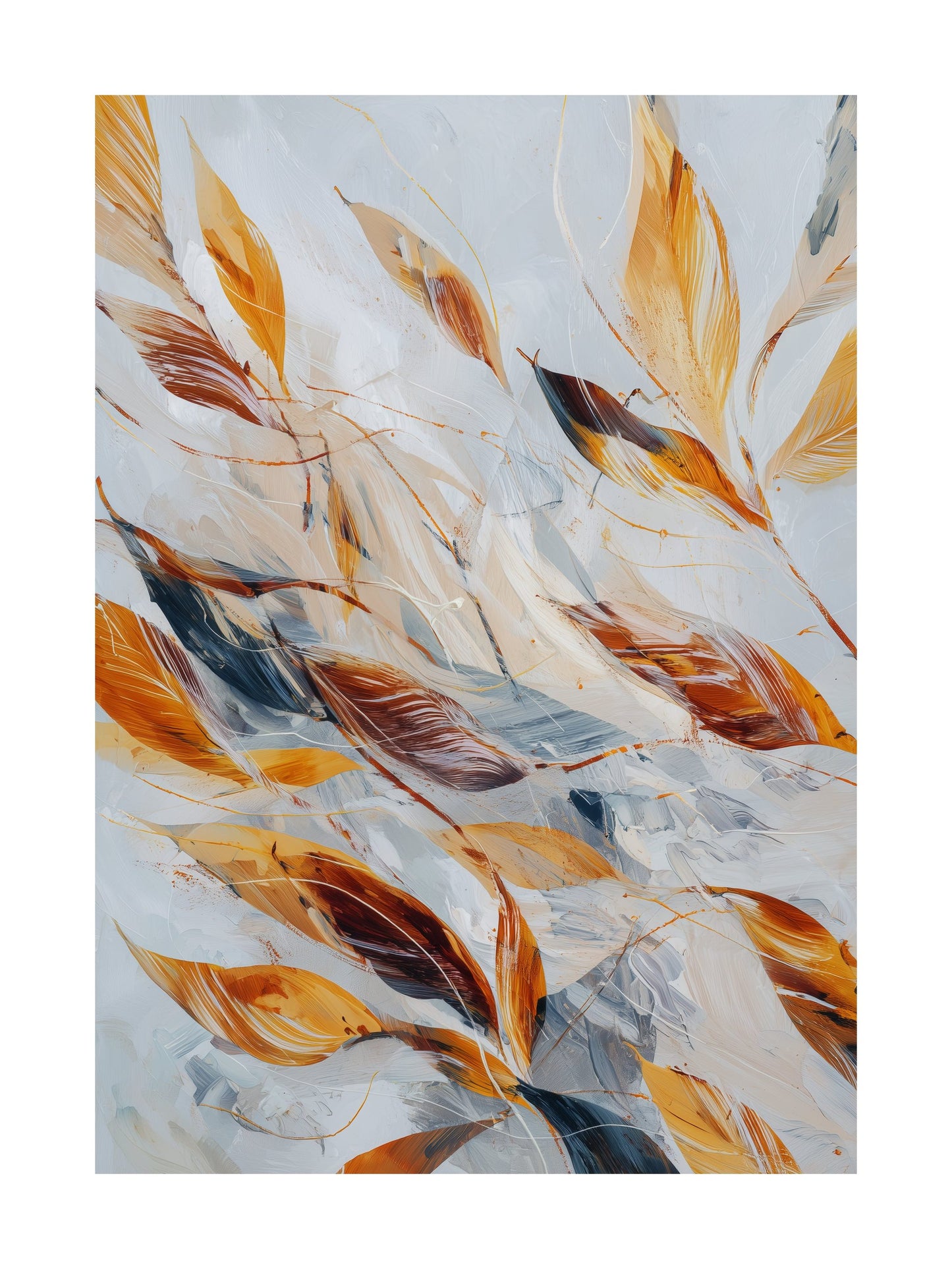 Abstract poster of autumn leaves in warm earthy brushstrokes